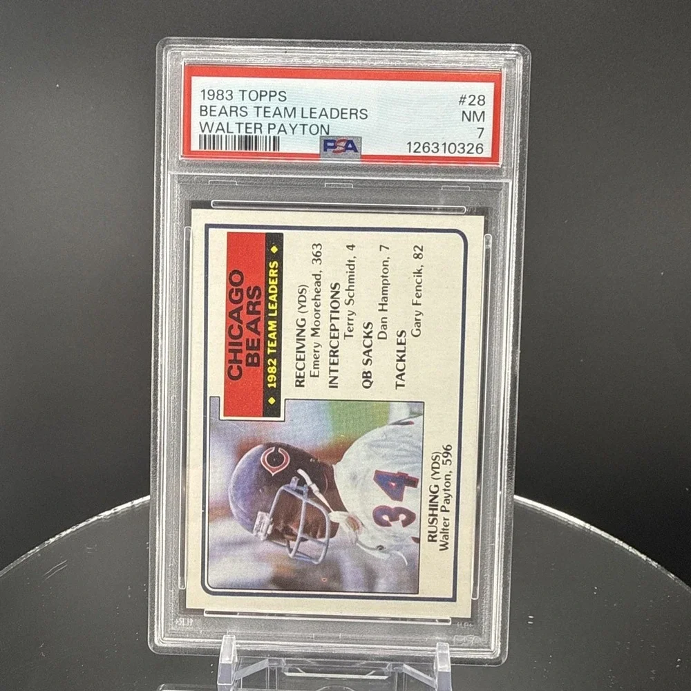 1983 Topps #28 Chicago Bears Team Leaders Walter Payton PSA 7 NM Vintage HOF